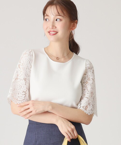 COUP DE CHANCE(クードシャンス)の「【洗える】華やかなレース袖ニットトップス(ニット/セーター・レディース・ワインレッド/ホワイト/ブラック/ダークブラウン/ホワイト系6・38/34)」の2枚目の写真