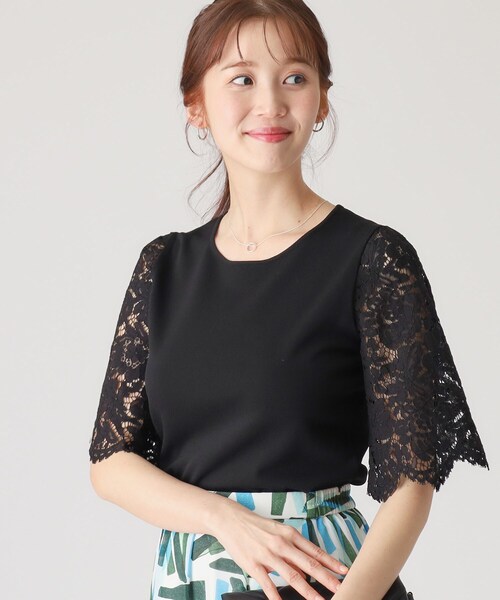 COUP DE CHANCE(クードシャンス)の「【洗える】華やかなレース袖ニットトップス(ニット/セーター・レディース・ワインレッド/ホワイト/ブラック/ダークブラウン/ホワイト系6・38/34)」の4枚目の写真