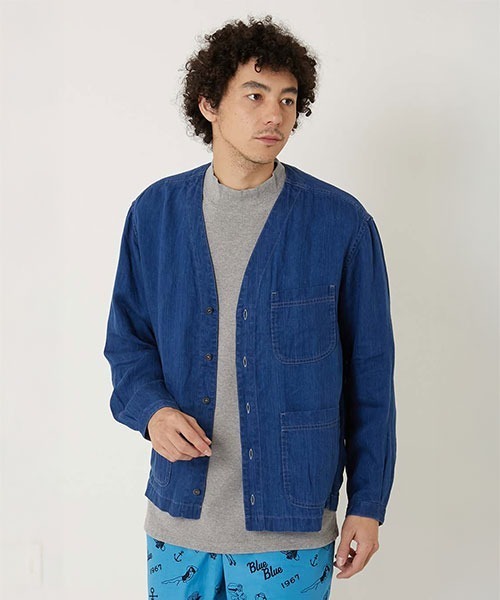 BLUE BLUE（ブルーブルー）の「インディゴリネン ハイカウントツイル シャツカーディガン（カーディガン/ボレロ・メンズ・インディゴブルー・LARGE/MEDIUM/X-LARGE/SMALL）」の2枚目の写真