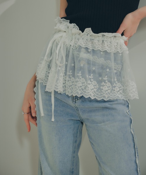 アシメウエストレースラインデニム（デニムパンツ）｜ECREL
