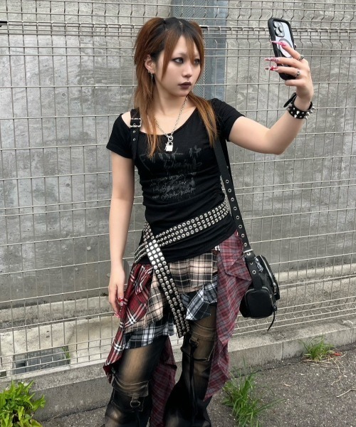 韓国 スリット Tシャツ [ROCKCAKE] ONE SHOULDER LAYERED TOP Rocky Monroe｜日本製/国産VORTEX 8オンス(MVS天竺)サイド