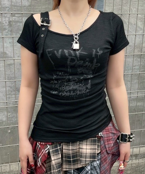 セール】【Never mind the XU】one shoulder punk tops / 【ネバー