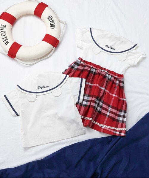 apres les cours（アプレレクール）の「tiny bearセーラー衿ドッキングワンピース（ワンピース・キッズ・アイボリー/ネイビー・80/90/100/110/120）」の8枚目の写真