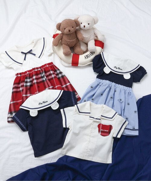 apres les cours（アプレレクール）の「tiny bearセーラー衿ドッキングワンピース（ワンピース・キッズ・アイボリー/ネイビー・80/90/100/110/120）」の12枚目の写真