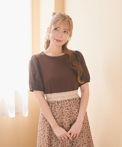 tシャツ 異素材パフスリーブTシャツ レディース セール】異素材パフスリーブTシャツ（Tシャツ/カットソー