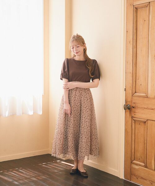 tシャツ 異素材パフスリーブTシャツ レディース セール】異素材パフスリーブTシャツ（Tシャツ/カットソー