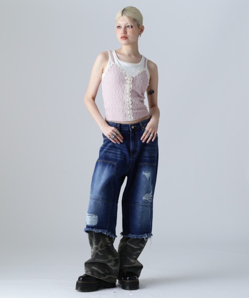 SIS(エスアイエス)の「SIS/エスアイエス/カモレイヤードダメージデニム(デニムパンツ・レディース・インディゴブルー/ブラック・MEDIUM/LARGE)」の14枚目の写真