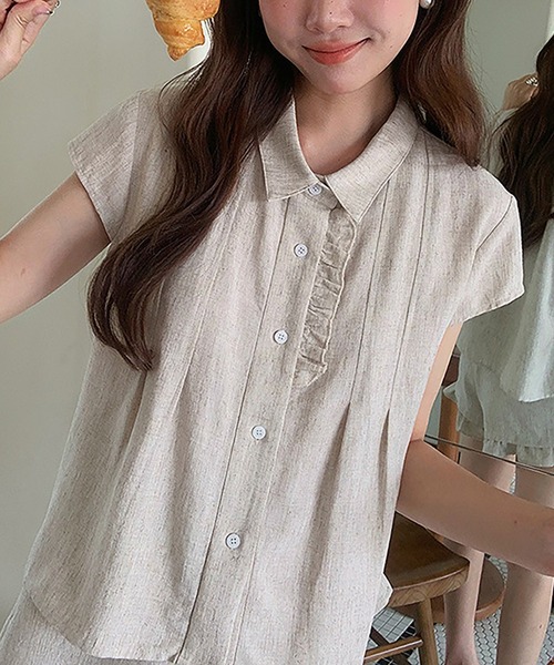 Girly Doll(ガーリードール)の「フリルデザインセットアップ 半袖シャツとショートパンツ(セットアップ・レディース・ネイビー/ベージュ・M/S)」の17枚目の写真