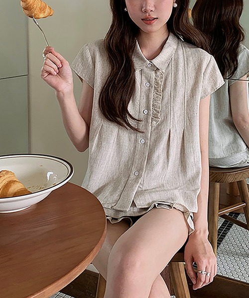 Girly Doll(ガーリードール)の「フリルデザインセットアップ 半袖シャツとショートパンツ(セットアップ・レディース・ネイビー/ベージュ・M/S)」の22枚目の写真