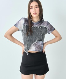ANAP（アナップ）の「デニム ビスチェ ドッキング ニュアンス シアー Tシャツ（Tシャツ/カットソー）」