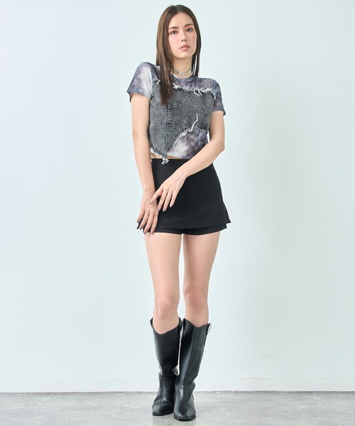 ANAP(アナップ)の「デニム ビスチェ ドッキング ニュアンス シアー Tシャツ(Tシャツ/カットソー・レディース・グレー/インディゴブルー・FREE)」の14枚目の写真