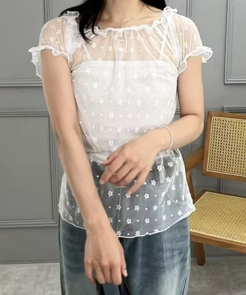 mebole(メボレ)の「フラワーシアートップス(Tシャツ/カットソー・レディース・ホワイト/ブラック・FREE)」の7枚目の写真