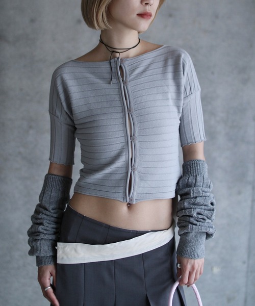 LOW CLASSIC(ロウ クラシック)の「BUTTON LOOP KNIT CARDIGAN(カーディガン/ボレロ・レディース・グレイッシュブルー・M)」の1枚目の写真