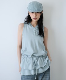 タンクトップ（ブルー・ネイビー/青色系・フリル）ファッション通販