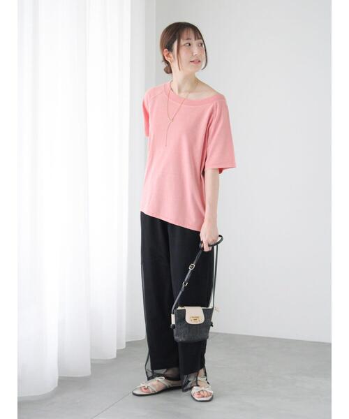 Te chichi TERRASSE(テチチテラス)の「ピグメント加工ボートネックTシャツ(Tシャツ/カットソー・レディース・ピンク/オフホワイト/チャコールグレー・F)」の14枚目の写真