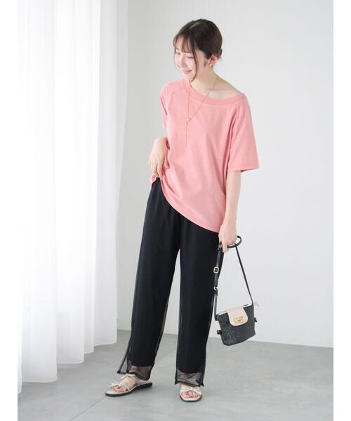 Te chichi TERRASSE(テチチテラス)の「ピグメント加工ボートネックTシャツ(Tシャツ/カットソー・レディース・ピンク/オフホワイト/チャコールグレー・F)」の13枚目の写真