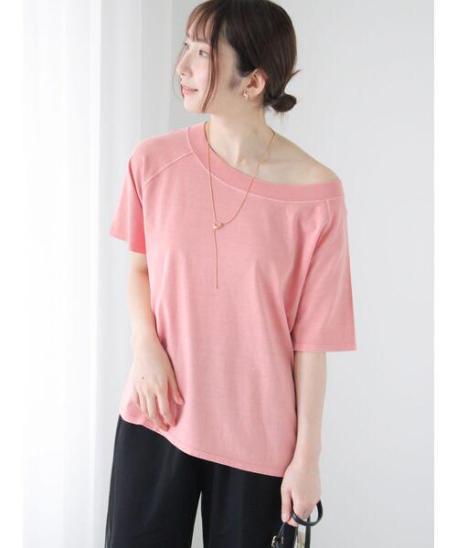 Te chichi TERRASSE(テチチテラス)の「ピグメント加工ボートネックTシャツ(Tシャツ/カットソー・レディース・ピンク/オフホワイト/チャコールグレー・F)」の12枚目の写真
