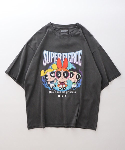 パワーパフガールズ ウォッシュ加工オーバーサイズTシャツ Powerpuff Girls パワーパフガールズ ピグメントWASH オーバー