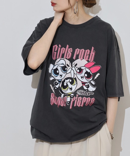 FUNALIVE（ファンアライブ）の「Powerpuff Girls パワーパフガールズ ピグメントWASH オーバーサイズTシャツ（Tシャツ/カットソー・メンズ・ブラック系4/ブラック系3/ブラック系2/ブラック系1・L/M）」の13枚目の写真