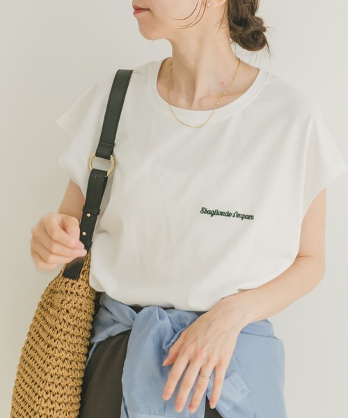 ITEMS URBANRESEARCH（アイテムズ アーバンリサーチ）の「刺繍フレンチTシャツ（Tシャツ/カットソー・レディース・ダークブラウン/ホワイト/ライトベージュ・FREE）」の2枚目の写真