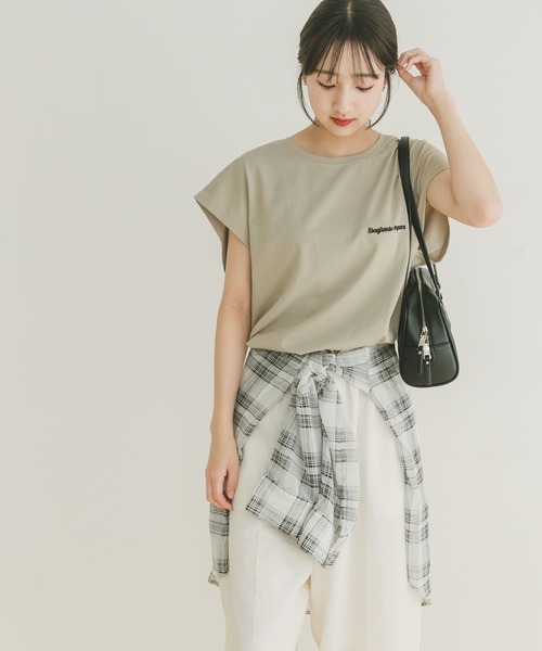 ITEMS URBANRESEARCH（アイテムズ アーバンリサーチ）の「刺繍フレンチTシャツ（Tシャツ/カットソー・レディース・ダークブラウン/ホワイト/ライトベージュ・FREE）」の14枚目の写真