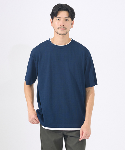 ABAHOUSE GRAY(アバハウスグレイ)の「【レイヤード】ストライプ ジャガード 半袖Tシャツ(Tシャツ/カットソー・メンズ・グレイッシュベージュ/ホワイト/ネイビー/ブラック・46/48)」の4枚目の写真