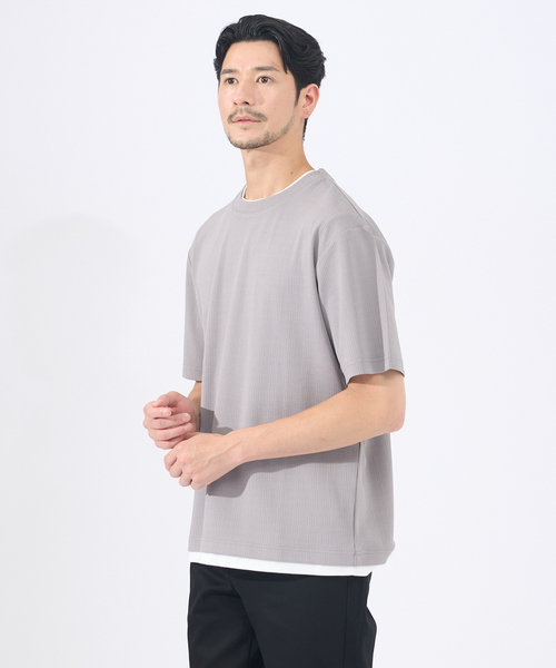 ABAHOUSE GRAY(アバハウスグレイ)の「【レイヤード】ストライプ ジャガード 半袖Tシャツ(Tシャツ/カットソー・メンズ・グレイッシュベージュ/ホワイト/ネイビー/ブラック・46/48)」の3枚目の写真