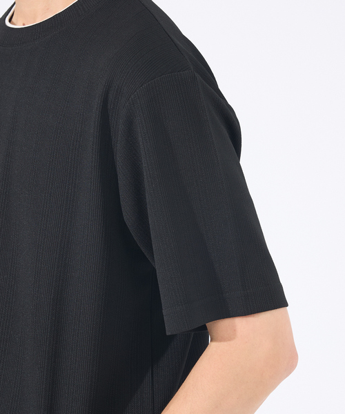 ABAHOUSE GRAY(アバハウスグレイ)の「【レイヤード】ストライプ ジャガード 半袖Tシャツ(Tシャツ/カットソー・メンズ・グレイッシュベージュ/ホワイト/ネイビー/ブラック・46/48)」の9枚目の写真