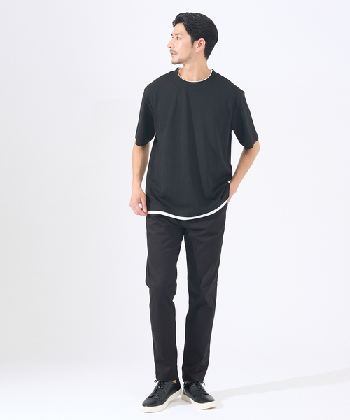 ABAHOUSE GRAY(アバハウスグレイ)の「【レイヤード】ストライプ ジャガード 半袖Tシャツ(Tシャツ/カットソー・メンズ・グレイッシュベージュ/ホワイト/ネイビー/ブラック・46/48)」の6枚目の写真