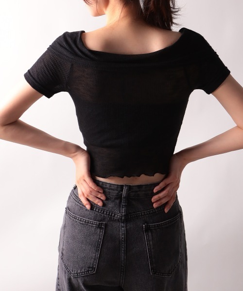 NANAHACHI(ナナハチ)の「シアー2WAYオフショルニット(Tシャツ/カットソー・レディース・ブラック/ホワイト・FREE)」の14枚目の写真