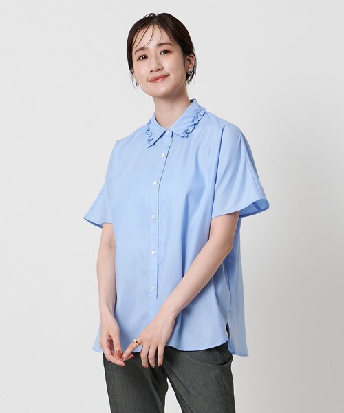 新品 ユナイテッドアローズ ミニフリル シャツ ネイビー 半袖 UNITED ARROWS（ユナイテッドアローズ）の「ミニフリル シャツ（シャツ