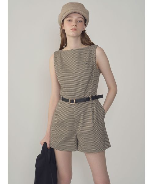 ベルト付きミニロンパース　リリーブラウン ベルト付きミニロンパース（つなぎ/オールインワン）｜LILY