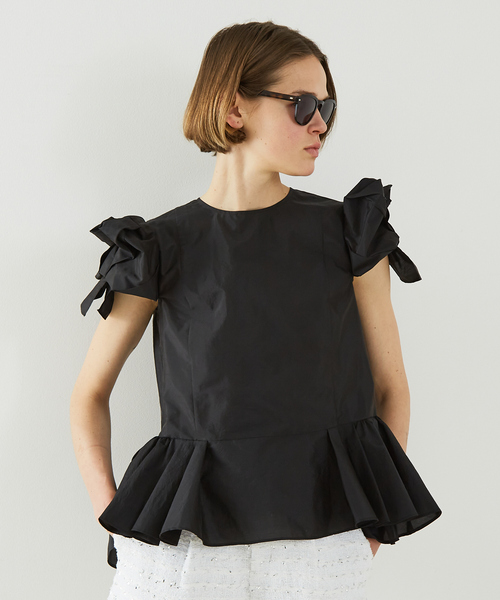 DESIGNWORKS(デザインワークス)の「袖リボンブラウス(シャツ/ブラウス・レディース・グリーン/オフホワイト・38)」の3枚目の写真