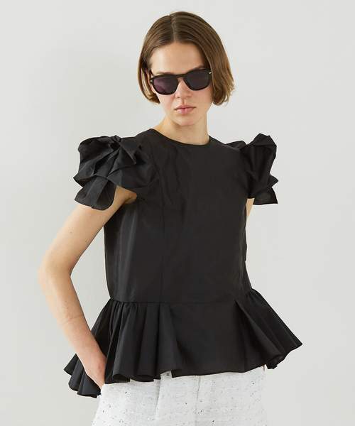 DESIGNWORKS(デザインワークス)の「袖リボンブラウス(シャツ/ブラウス・レディース・グリーン/オフホワイト・38)」の4枚目の写真