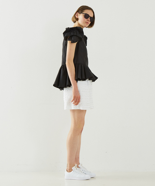 DESIGNWORKS(デザインワークス)の「袖リボンブラウス(シャツ/ブラウス・レディース・グリーン/オフホワイト・38)」の9枚目の写真