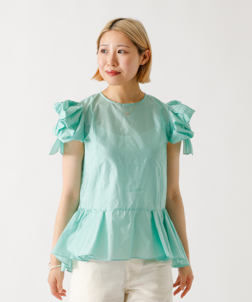 DESIGNWORKS(デザインワークス)の「袖リボンブラウス(シャツ/ブラウス・レディース・グリーン/オフホワイト・38)」の16枚目の写真