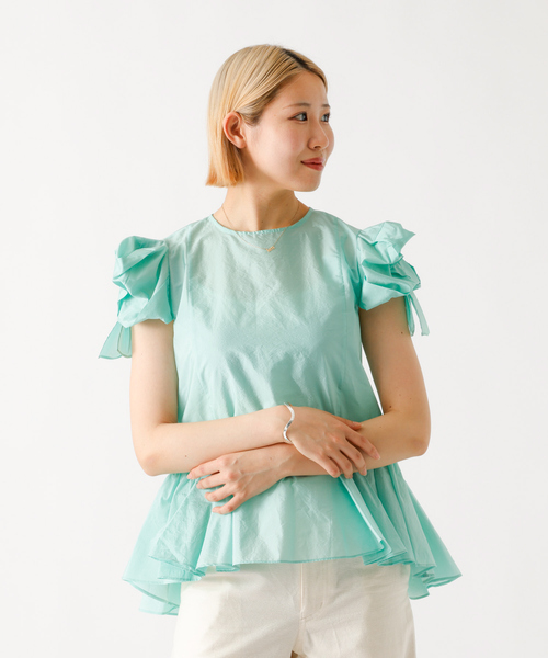 DESIGNWORKS(デザインワークス)の「袖リボンブラウス(シャツ/ブラウス・レディース・グリーン/オフホワイト・38)」の17枚目の写真