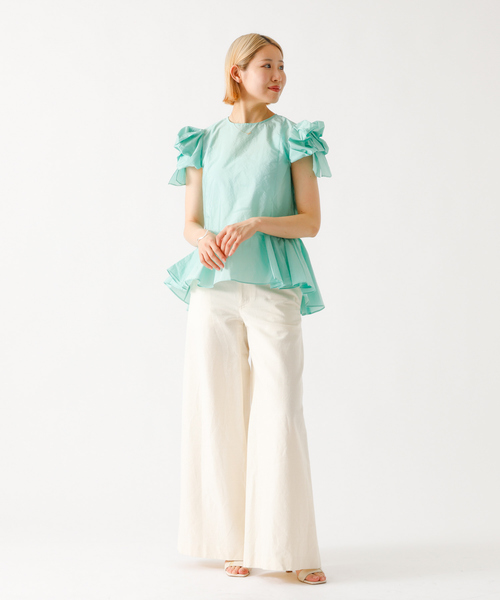 DESIGNWORKS(デザインワークス)の「袖リボンブラウス(シャツ/ブラウス・レディース・グリーン/オフホワイト・38)」の18枚目の写真