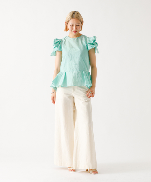 DESIGNWORKS(デザインワークス)の「袖リボンブラウス(シャツ/ブラウス・レディース・グリーン/オフホワイト・38)」の19枚目の写真