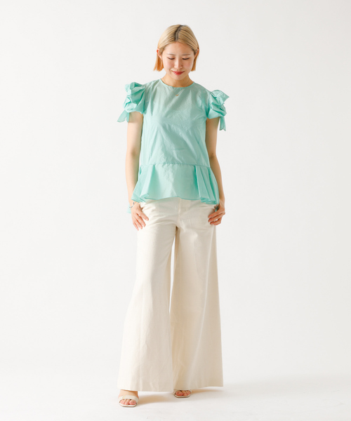 DESIGNWORKS(デザインワークス)の「袖リボンブラウス(シャツ/ブラウス・レディース・グリーン/オフホワイト・38)」の20枚目の写真