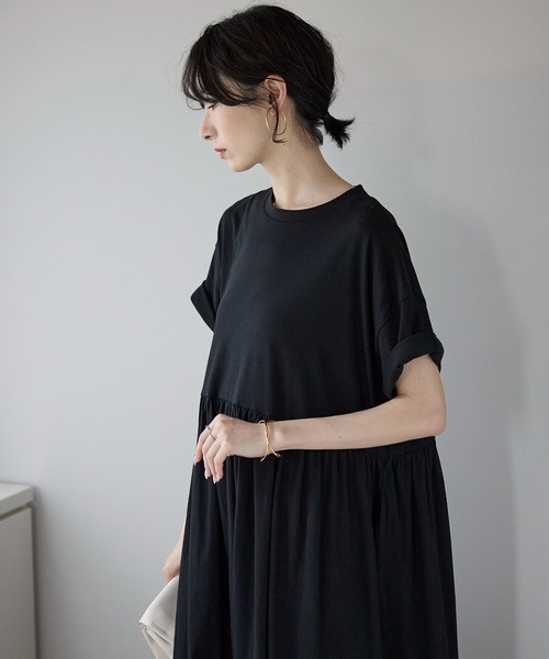24ss 美品✨anuans ギャザーフレアミニワンピース　シャツ　チュニック ギャザーフレアミニワンピース（ワンピース）｜anuans（ア