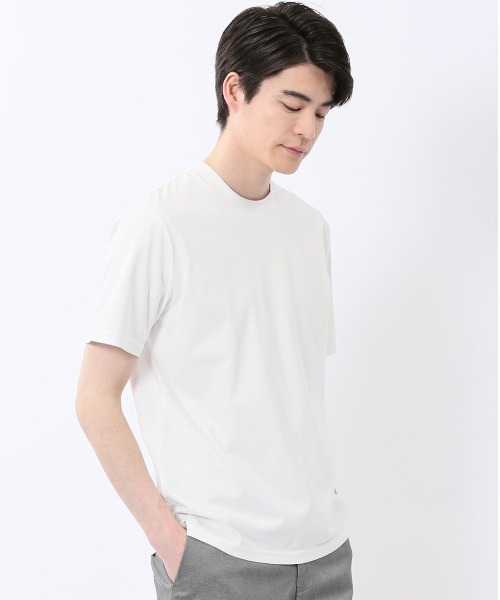 TAKA-Q(タカキュー)の「【綿100% ストレッチ】タカキュー スロープネック半袖Tシャツ(Tシャツ/カットソー・メンズ・ホワイト/ブラック・MEDIUM/LARGE/X-LARGE/S)」の1枚目の写真