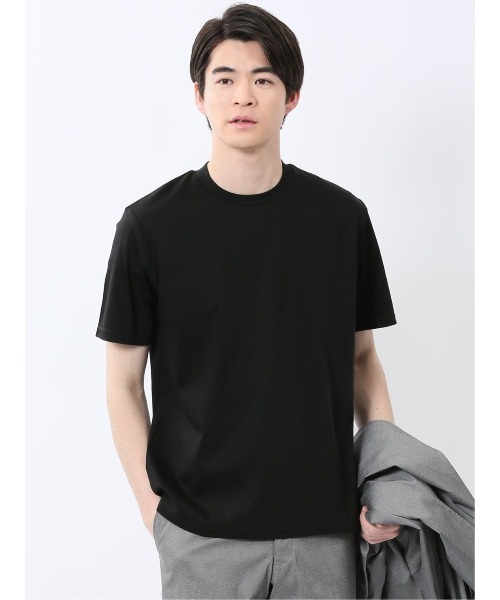 TAKA-Q(タカキュー)の「【綿100% ストレッチ】タカキュー スロープネック半袖Tシャツ(Tシャツ/カットソー・メンズ・ホワイト/ブラック・MEDIUM/LARGE/X-LARGE/S)」の2枚目の写真
