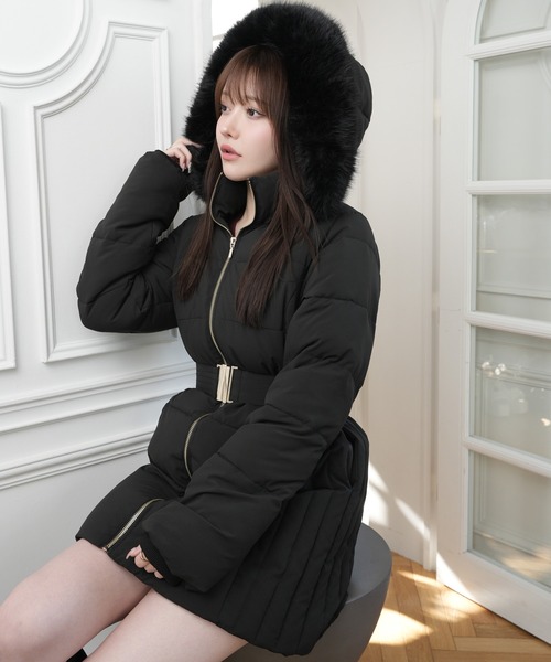 LIP SERVICE シェーディングライン中綿コート 黒M セール】シェーディングライン中綿コート（ダウンジャケット/コート