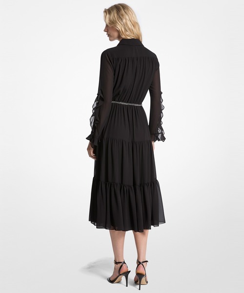 MICHAEL KORS(マイケルコース)の「ラッフル スリーブ ミディ ドレス(シャツワンピース・レディース・ブラック・XS/XXS/S)」の2枚目の写真