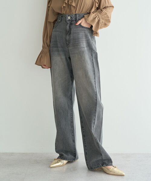 YECCA VECCA（イェッカヴェッカ）の「ルーズストレートデニムパンツ（デニムパンツ・レディース・グレー/インディゴブルー・S/M）」の6枚目の写真