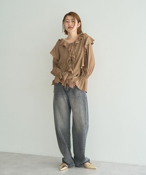 YECCA VECCA（イェッカヴェッカ）の「ルーズストレートデニムパンツ（デニムパンツ・レディース・グレー/インディゴブルー・S/M）」の11枚目の写真