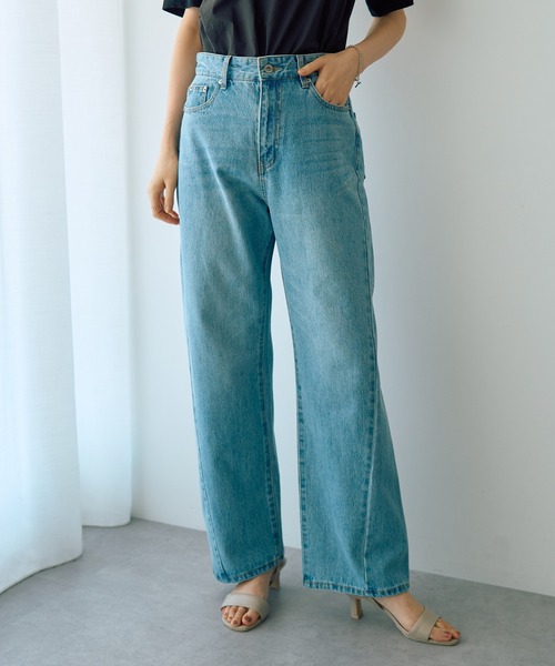 YECCA VECCA（イェッカヴェッカ）の「ルーズストレートデニムパンツ（デニムパンツ・レディース・グレー/インディゴブルー・S/M）」の3枚目の写真