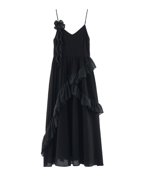 idem（イデム）の「dot × rose corsage cami onepiece / コサージュ付きドットフリルキャミワンピース（ワンピース・レディース・アイボリー/ブラック・FREE）」の10枚目の写真