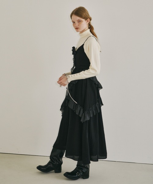 idem（イデム）の「dot × rose corsage cami onepiece / コサージュ付きドットフリルキャミワンピース（ワンピース・レディース・アイボリー/ブラック・FREE）」の19枚目の写真